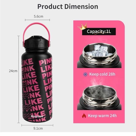 Blackube 32oz Insulated Water Bottle with Straw Lid, Stainless Steel Water - Picture 5 of 8